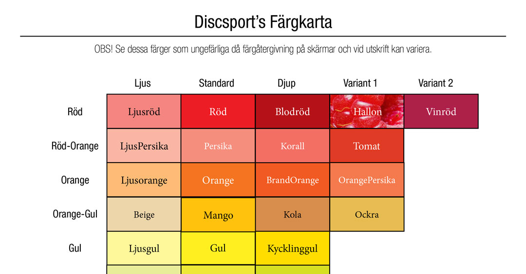 Discsports Färgkarta